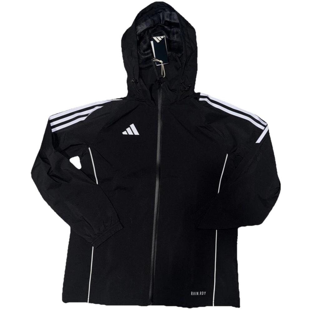 Nwt adidas Black White women Tiro 24 Rain Jacket foldable HoodThree Stripe $160